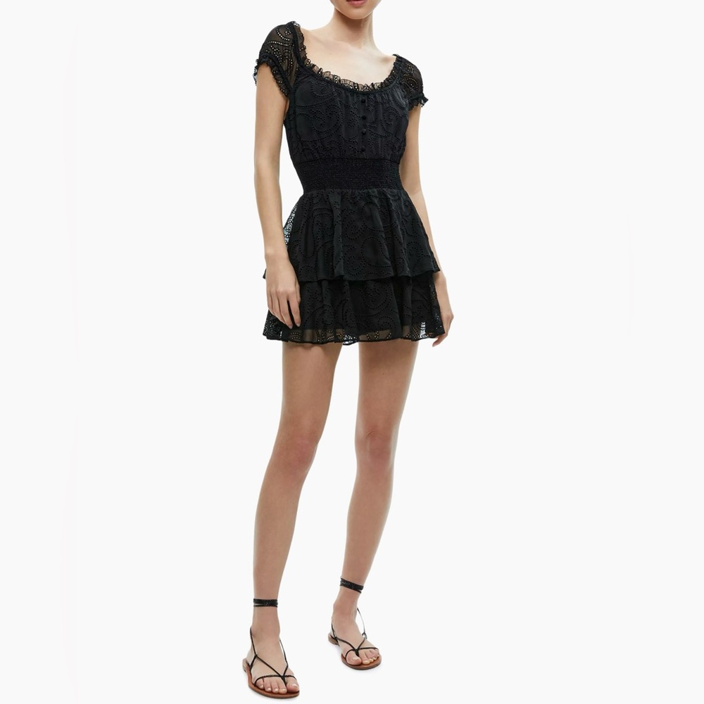 NWT Alice + Olivia Gracie Eyelet Chiffon Romper in Black